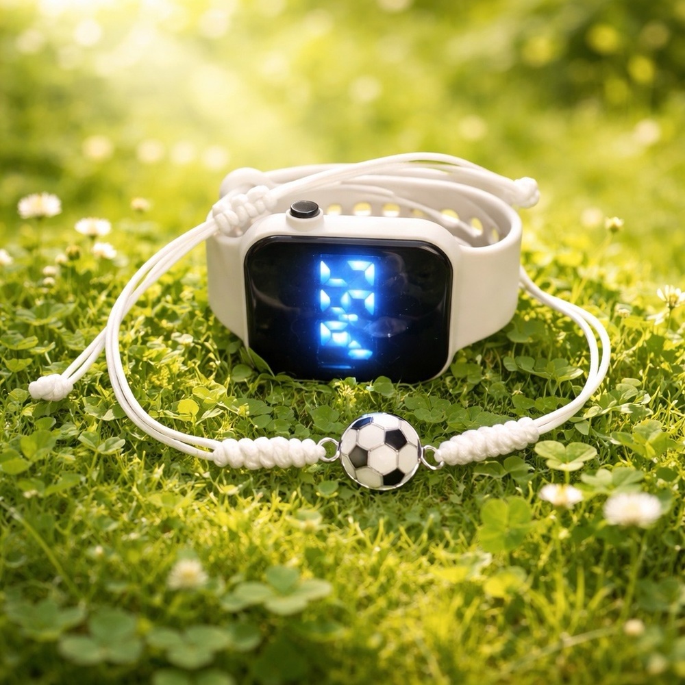 White Digital LED Watch with Soccer Bracelet